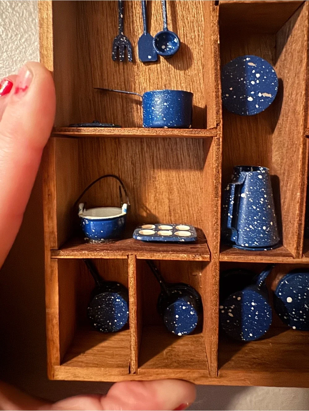 VTG Blue Speckled Miniature Kitchenware Display Shelf - Home Wall Decor